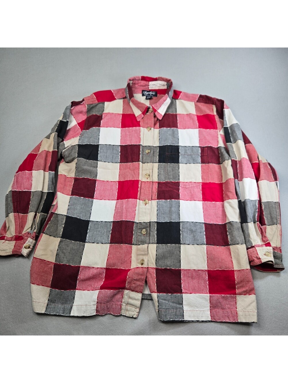 Vintage Angelique Made In Heaven Patchwork Shirt Womens 2X Red Plaid Flannel 90s